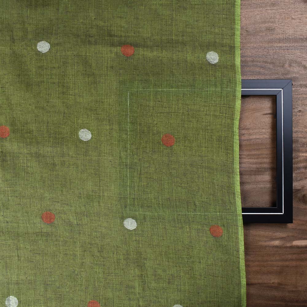 GREEN GEOMETRIC JAMDANI PURE COTTON 57 GSM HANDWOVEN FABRIC