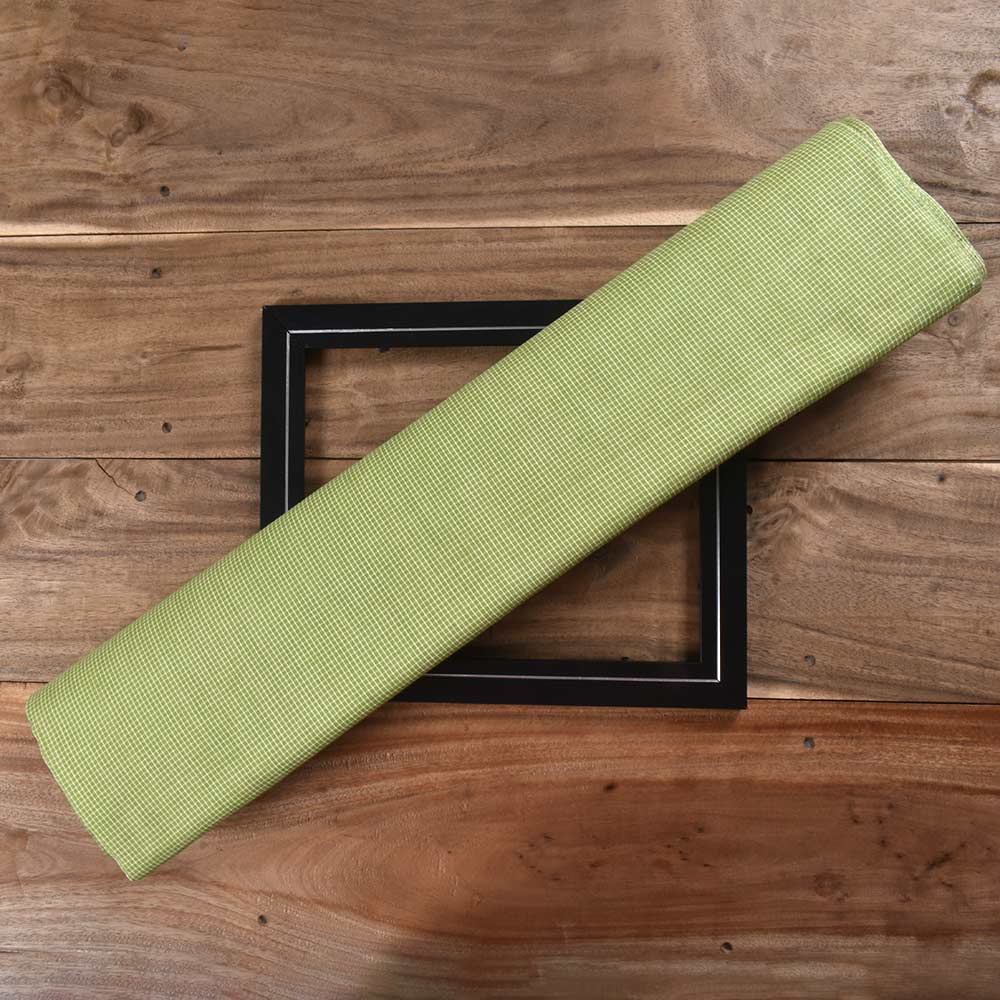 Check Light Green Pure Cotton 93 GSM Handwoven Fabric