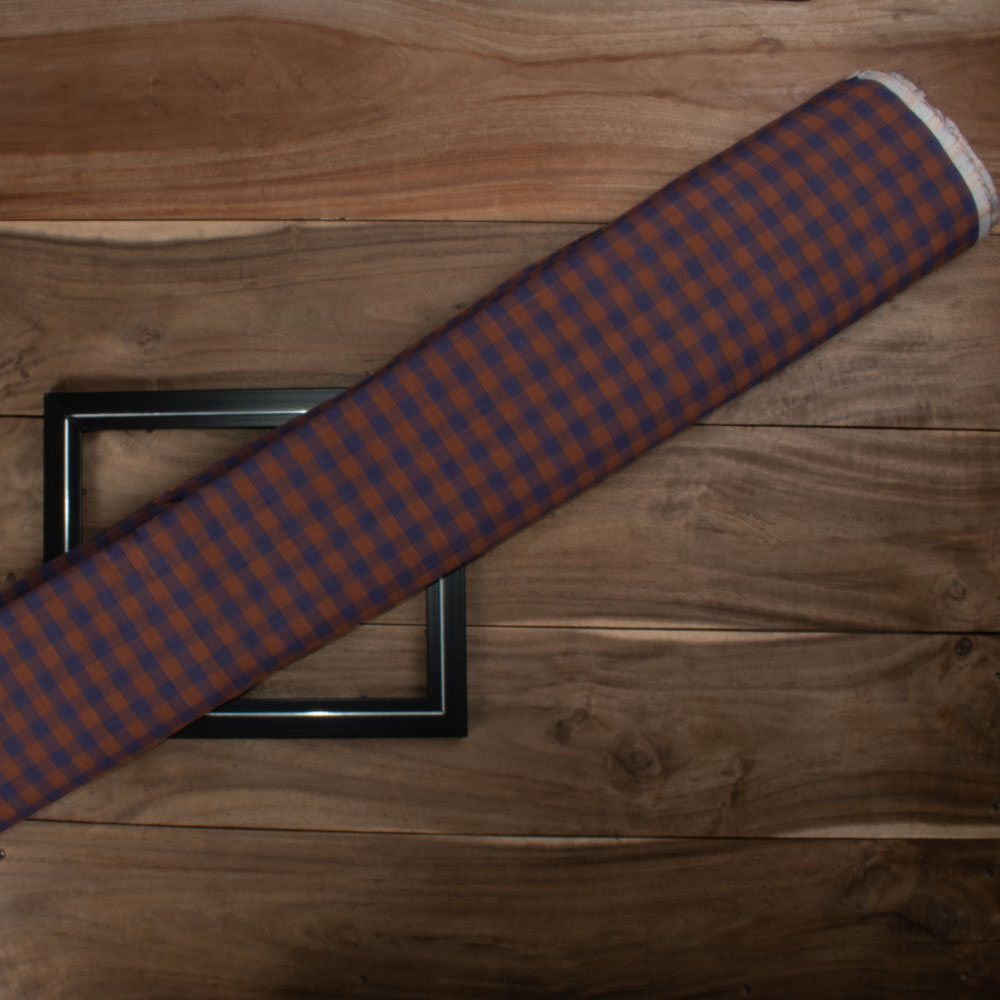 Check Brown Blue Pure Cotton 95 GSM Handwoven Fabric 650