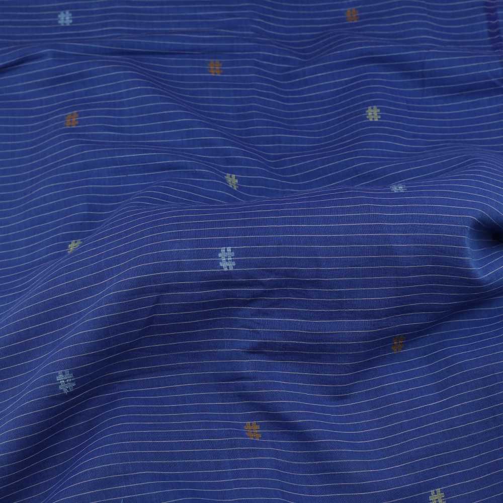 Geometric Stripe Royal Blue Jamdani Pure Cotton 55 GSM Fabric