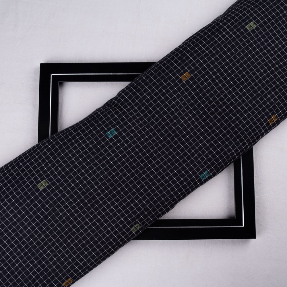 Geometric Check Black Jamdani Handwoven Cotton 58 GSM Fabric