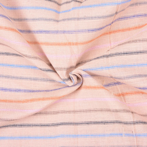 Stripe Peach Multicolour Pure Cotton 100 GSM Handwoven Fabric