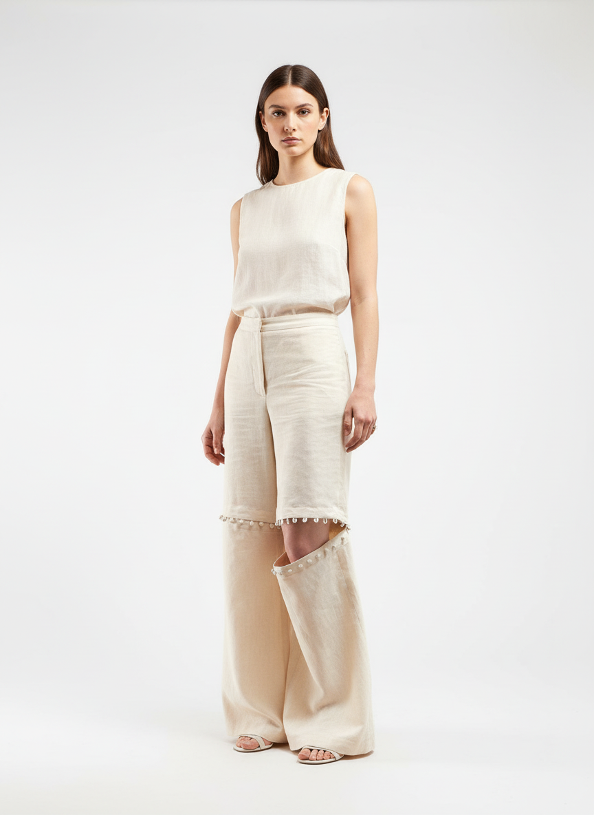 Loop Buttoned Knees Pants