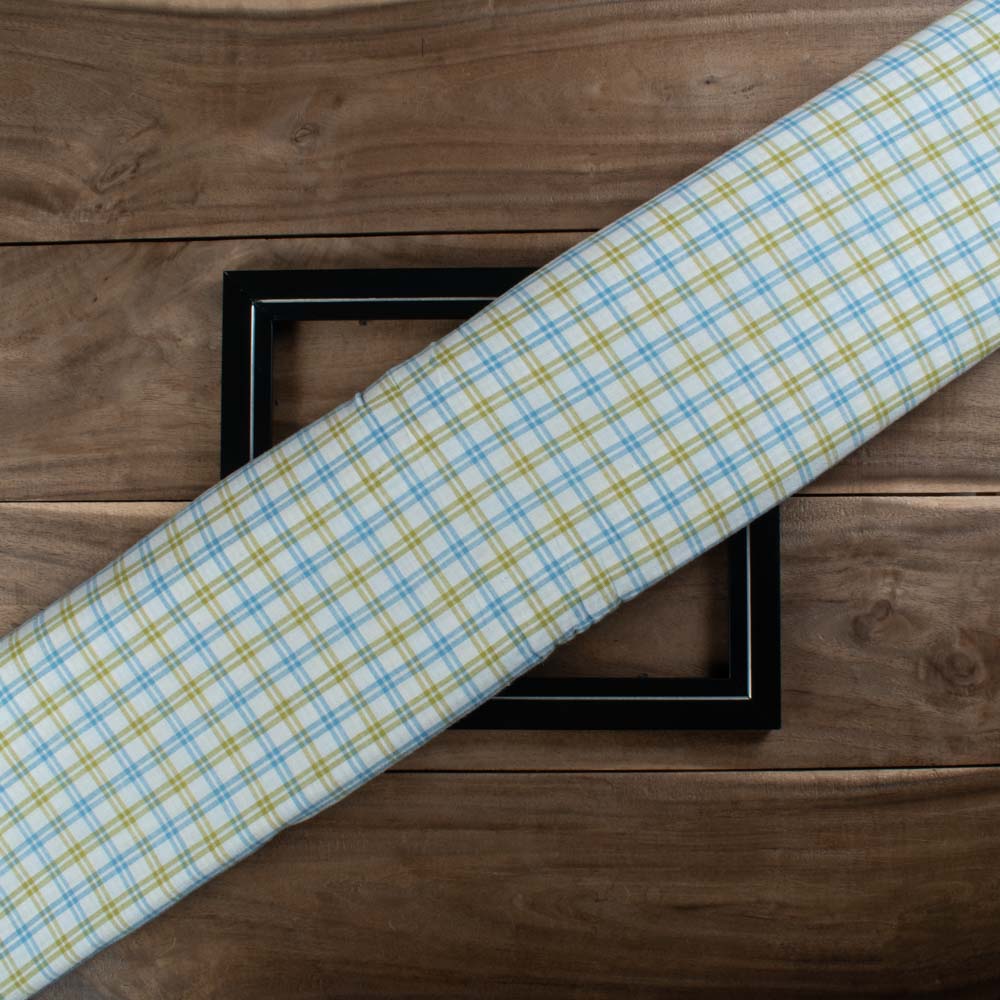 Check White Blue Brown 95 GSM Pure Cotton Handwoven Fabric