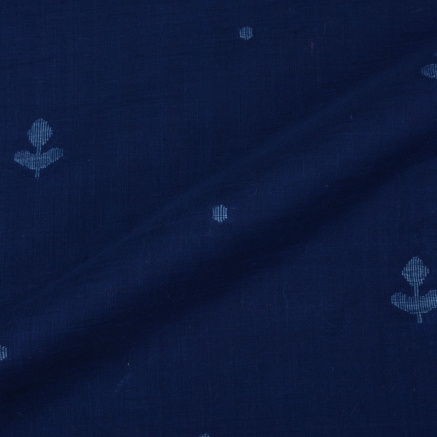 Geometric Dark Blue Jamdani Pure Cotton 60 GSM Fabric