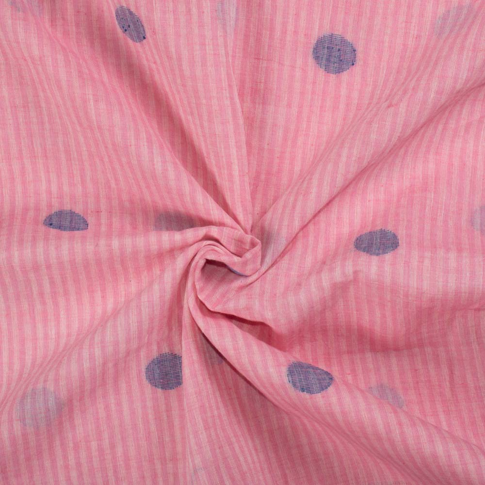 Stripe Pink Blue Jamdani Pure Cotton 65 GSM Handwoven Fabric 