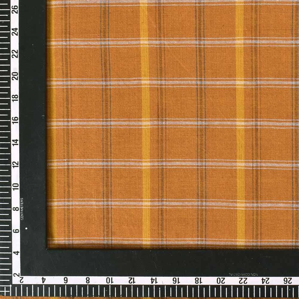 CHECK MUSTARD YELLOW PURE COTTON 95 GSM HANDWOVEN FABRIC