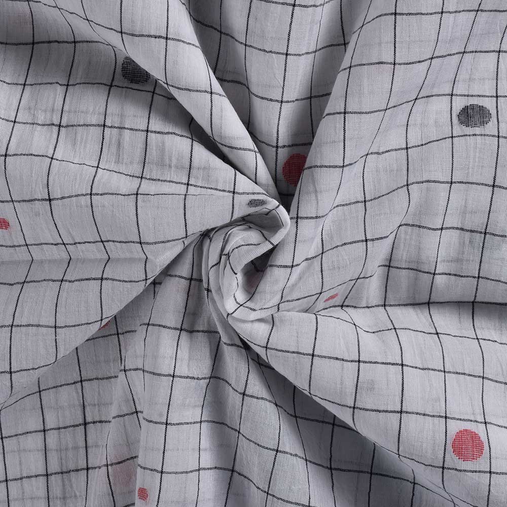 Geometric Check White Jamdani Pure Cotton 54 GSM Handwoven Fabric