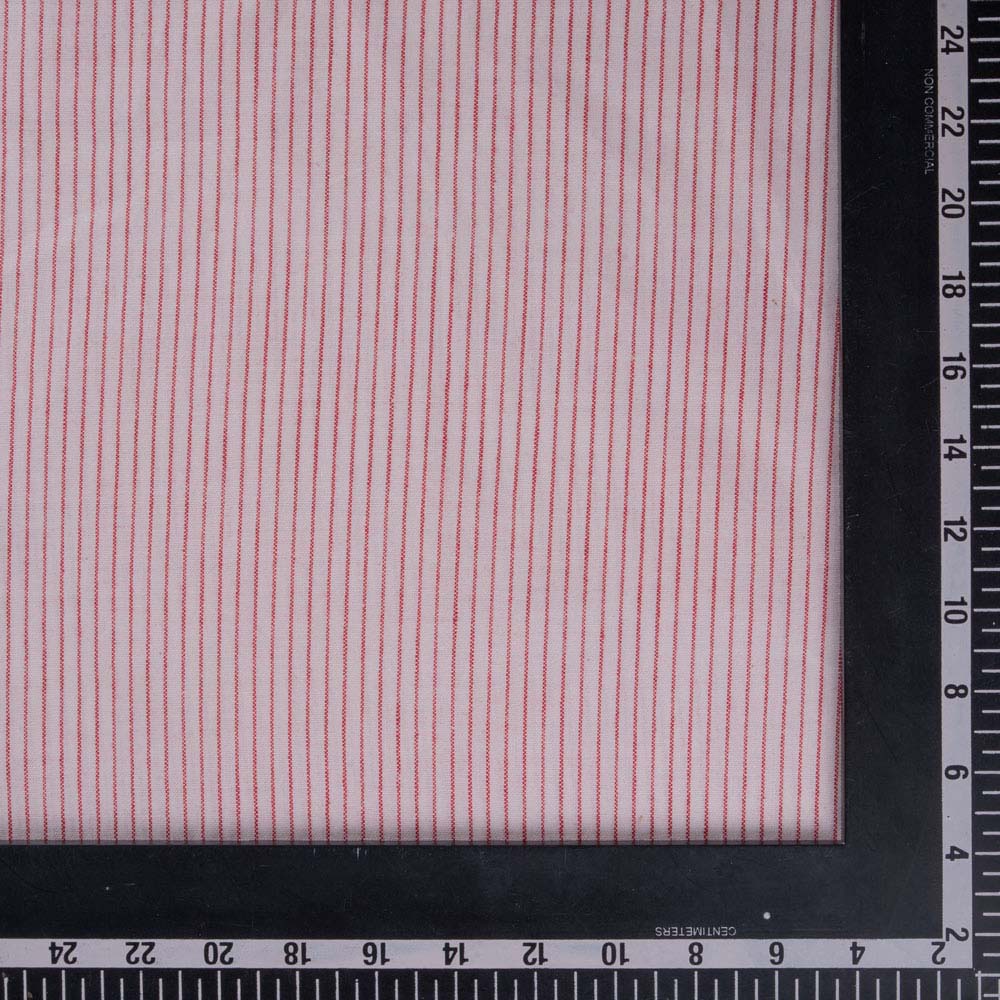 PINSTRIPE WHITE & RED PURE COTTON 98 GSM HANDWOVEN FABRIC