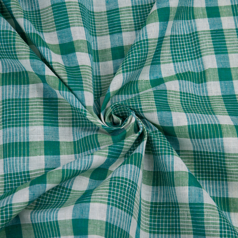 Check Green Pure Cotton 65 GSM Handwoven Fabric