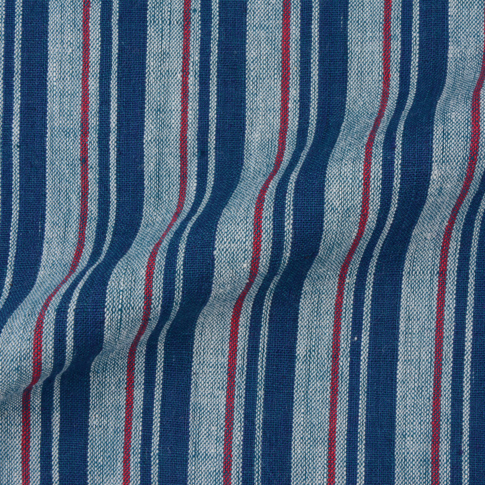 STRIPE BLUE & RED KHADI FABRIC - 127 GSM HANDSPUN & HANDWOVEN