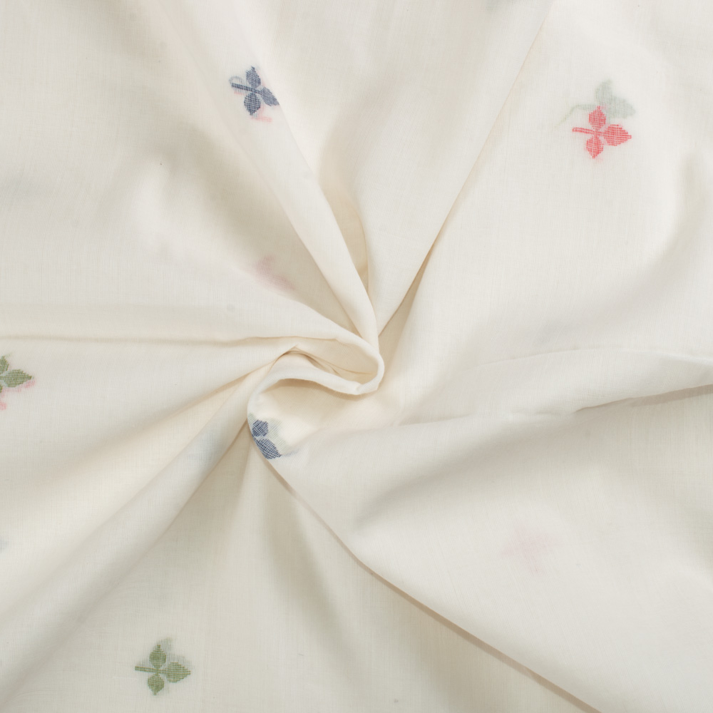 Leaf White Jamdani Pure Cotton 55 GSM Handwoven Fabric