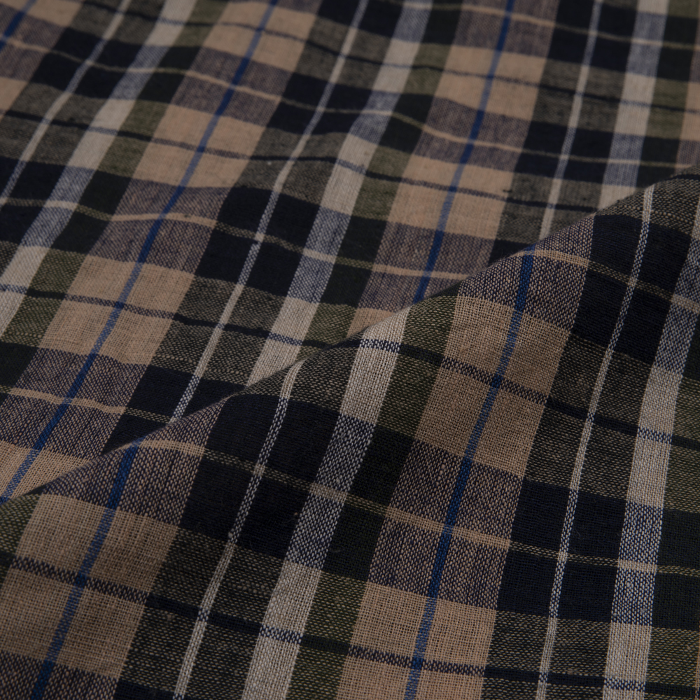 CHECK BROWN & BLACK PURE COTTON 92 GSM HANDWOVEN FABRIC 283
