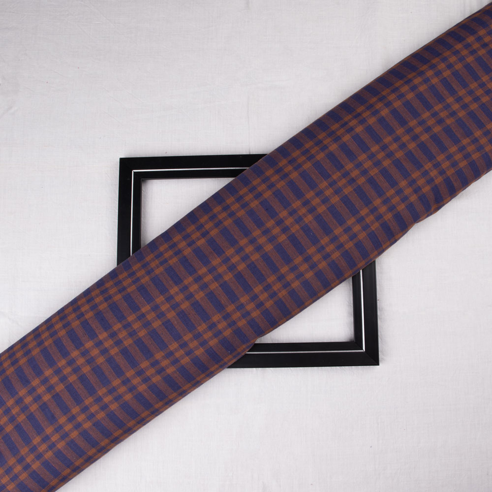 Check Blue & Brown Pure Cotton 102 GSM Handwoven Fabric