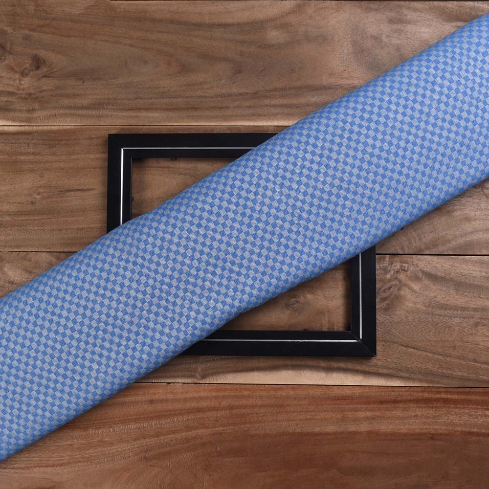 Check Blue & White Twill Pure Cotton 100 GSM Handwoven Fabric