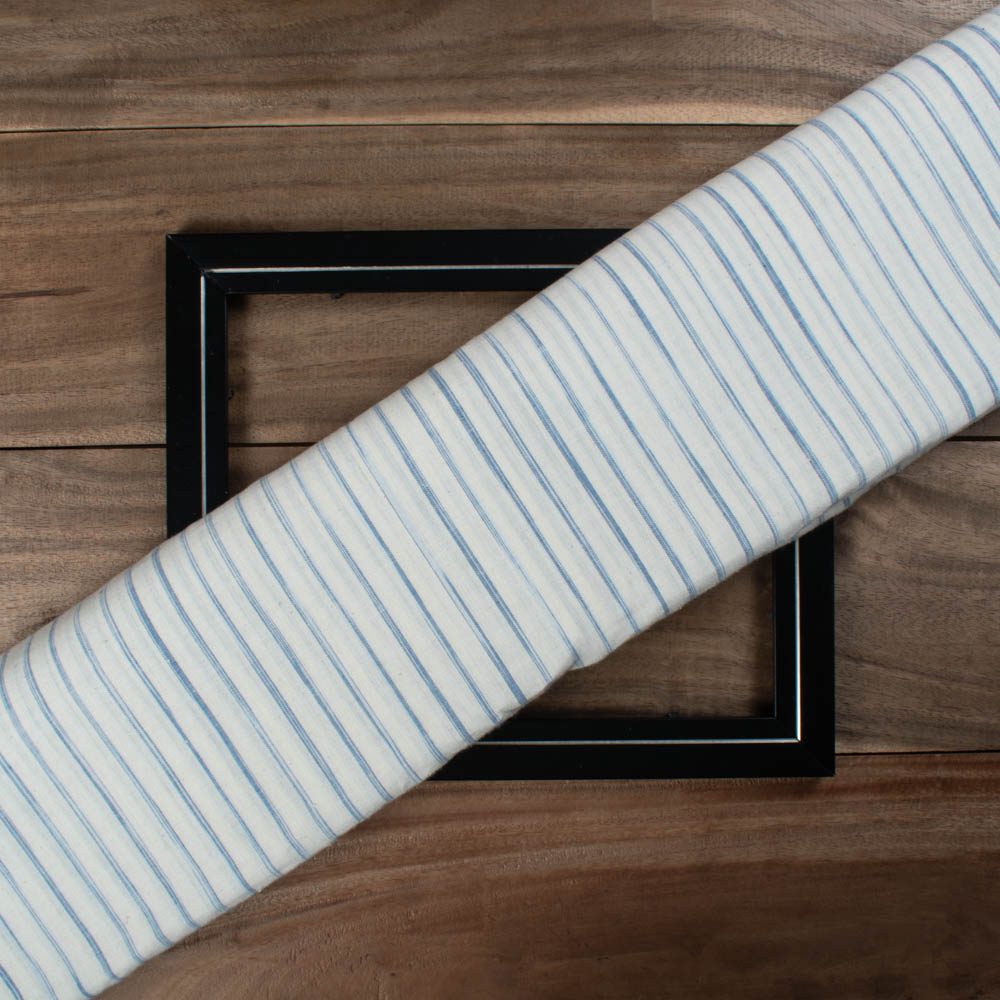 Stripe Blue & White Tie Dye 100 GSM Pure Cotton Handwoven Fabric