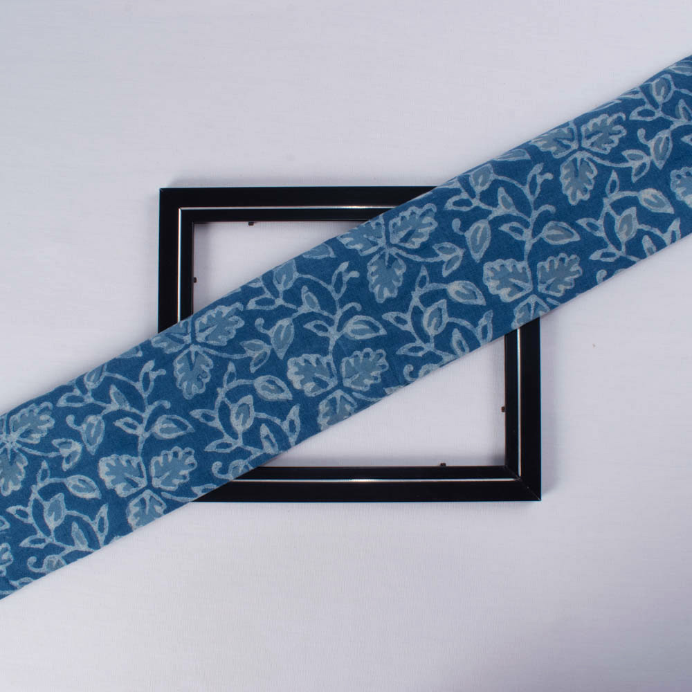 Natural Indigo Blue Block Printed Organic Khadi 174 GSM Handwoven Fabric