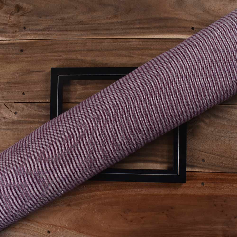 Stripe Maroon Khadi Cotton 121 GSM Handwoven Fabric