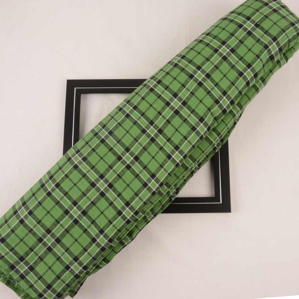 Check Green & Black Pure Cotton 93 GSM Handwoven Fabric