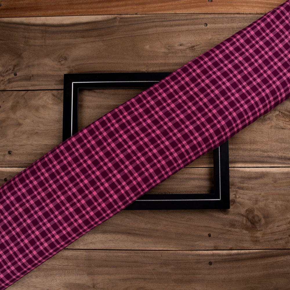 Check Pink Khadi Cotton 98 GSM Handwoven Fabric