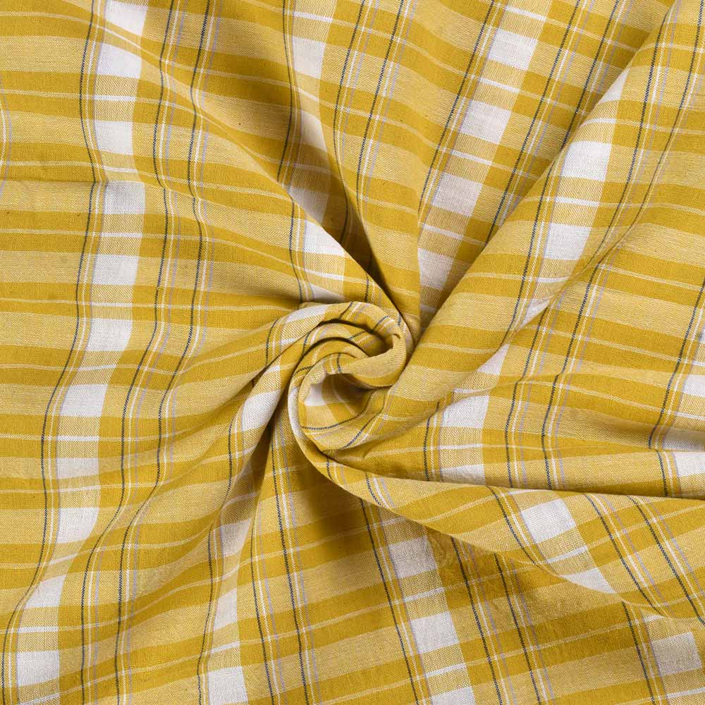 Check Yellow Pure Cotton 105 GSM Handwoven Fabric