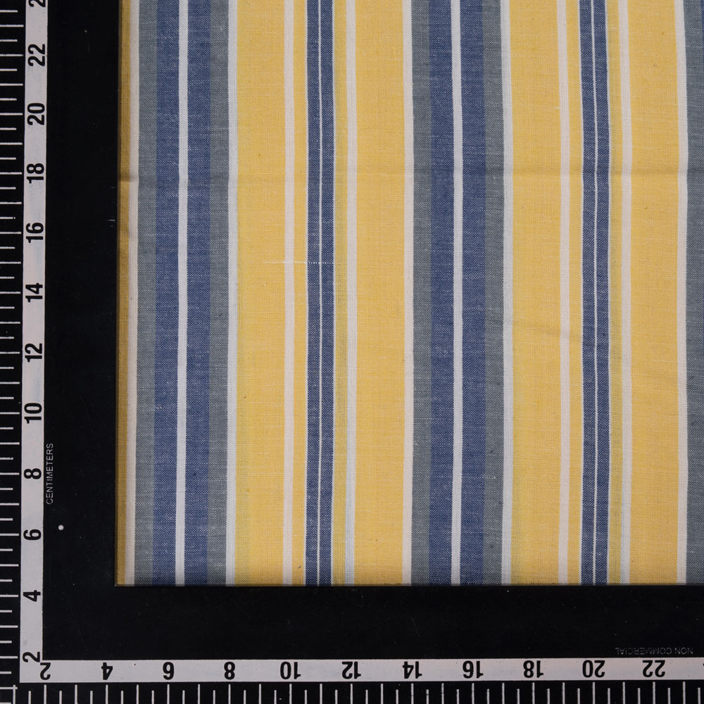 STRIPE YELLOW & BLUE PURE COTTON 97 GSM HANDWOVEN FABRIC