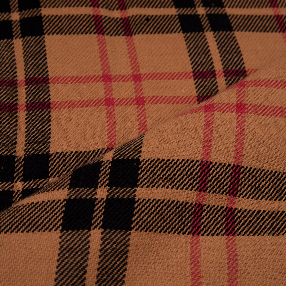 CHECK TWILL BROWN PURE COTTON 168 GSM HANDWOVEN FABRIC