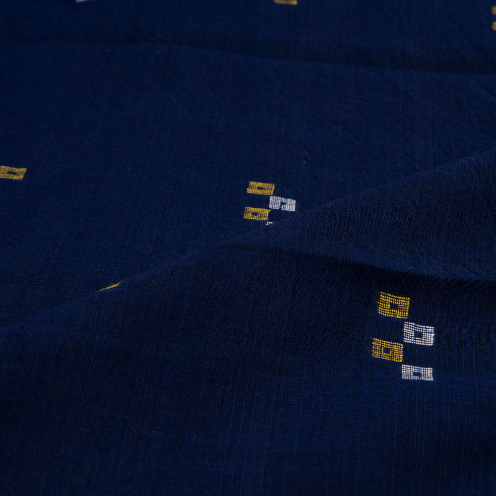 GEOMETRIC NAVY JAMDANI PURE COTTON 56 GSM HANDWOVEN FABRIC
