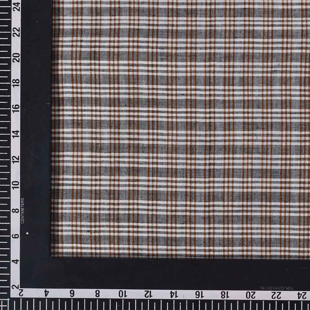 CHECK GREY BROWN & WHITE COTTON 69 GSM HANDWOVEN FABRIC