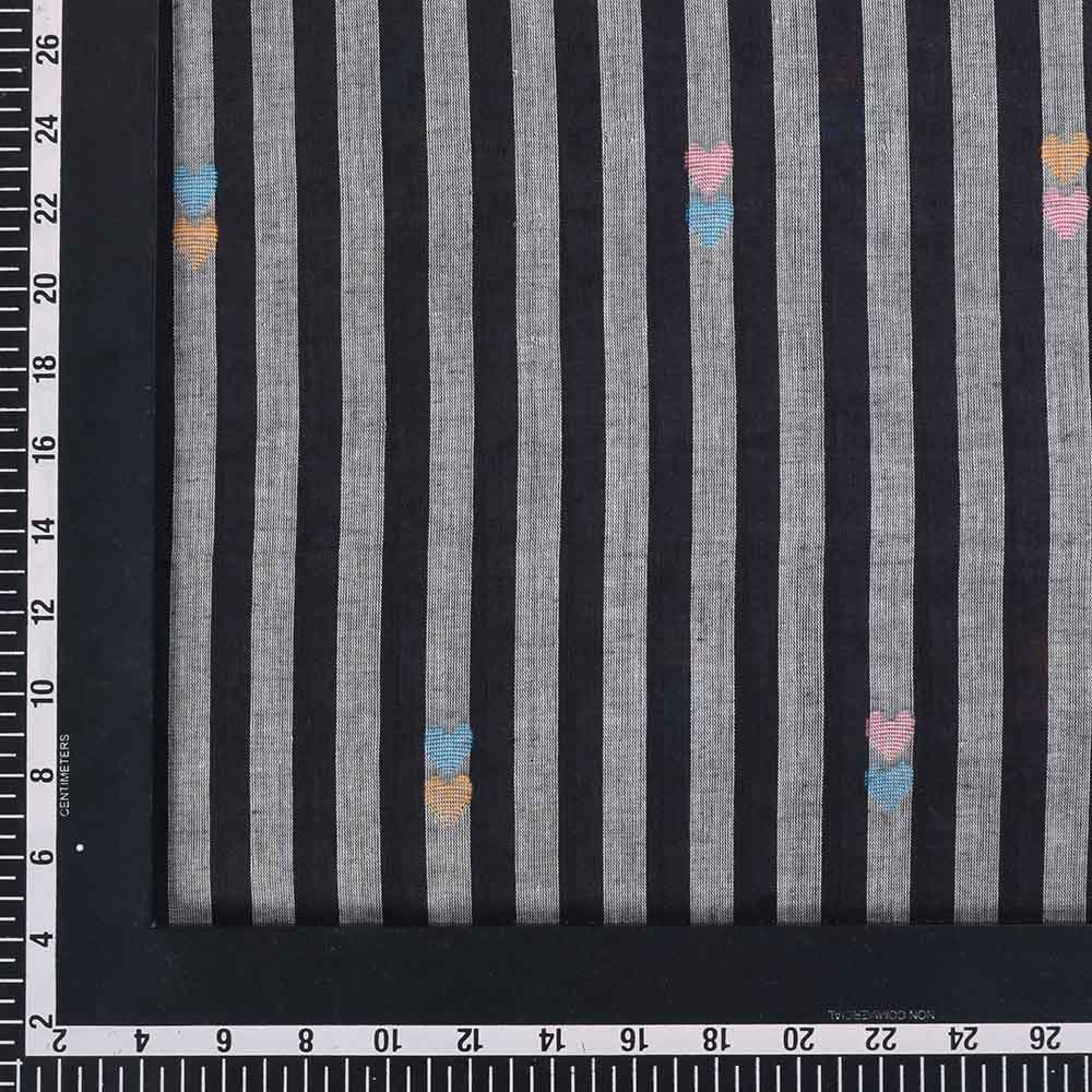 STRIPE BLACK WHITE JAMDANI PURE COTTON 62 GSM HANDWOVEN FABRIC