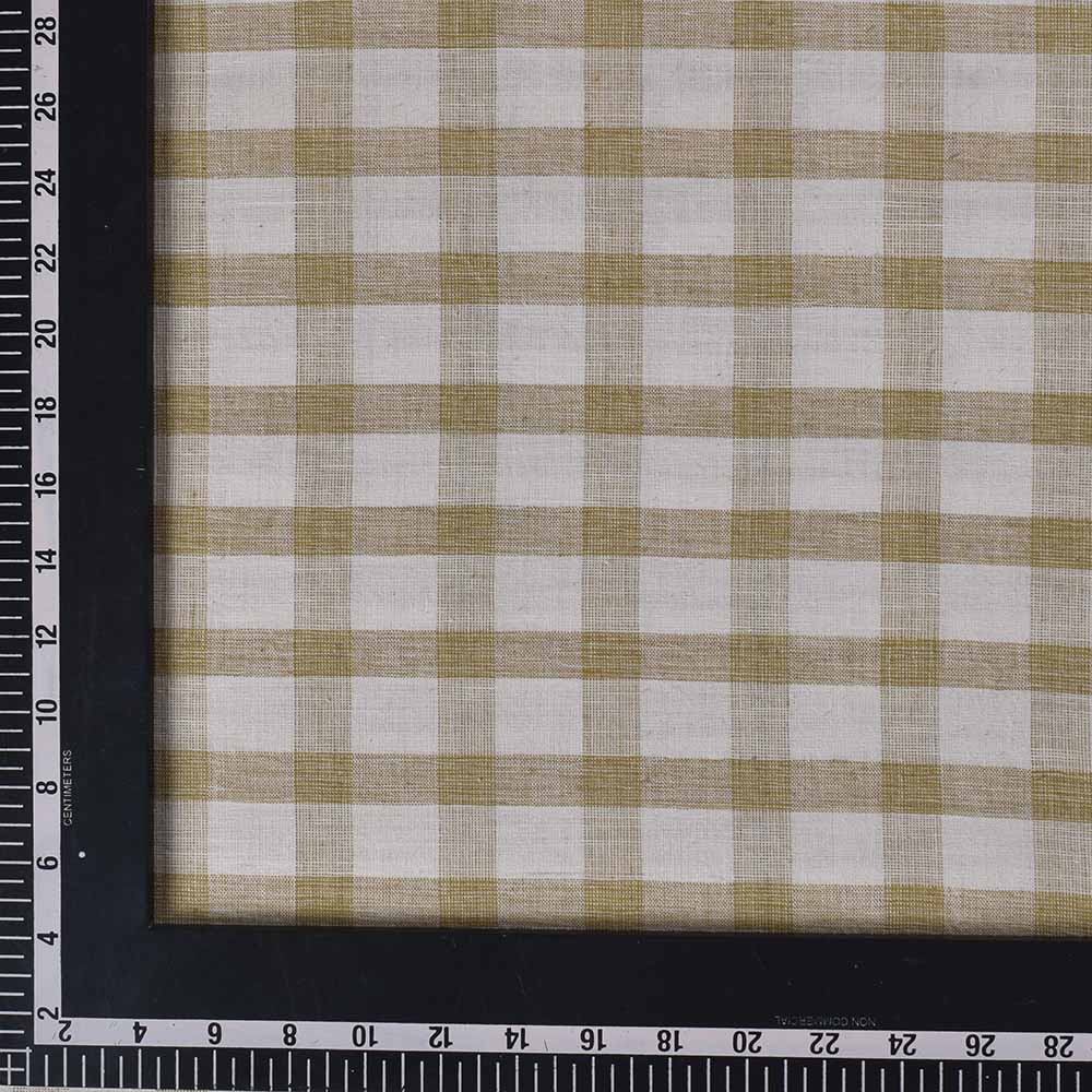CHECK WHITE OLIVE PURE COTTON 117 GSM HANDWOVEN FABRIC