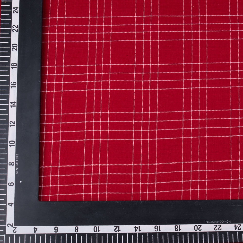 CHECK RED PURE COTTON 110 GSM HANDWOVEN FABRIC