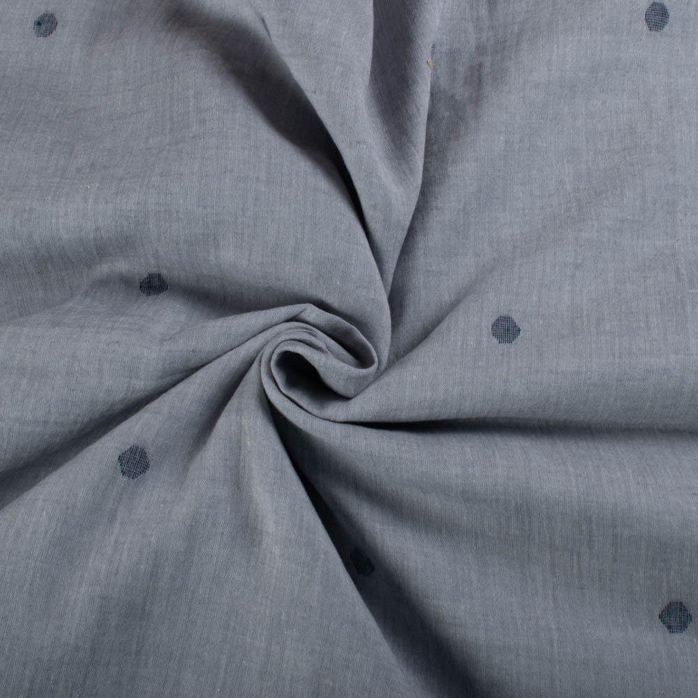 Grey Base Blue Jamdani Buti Pure Cotton 55 GSM Handwoven Fabric