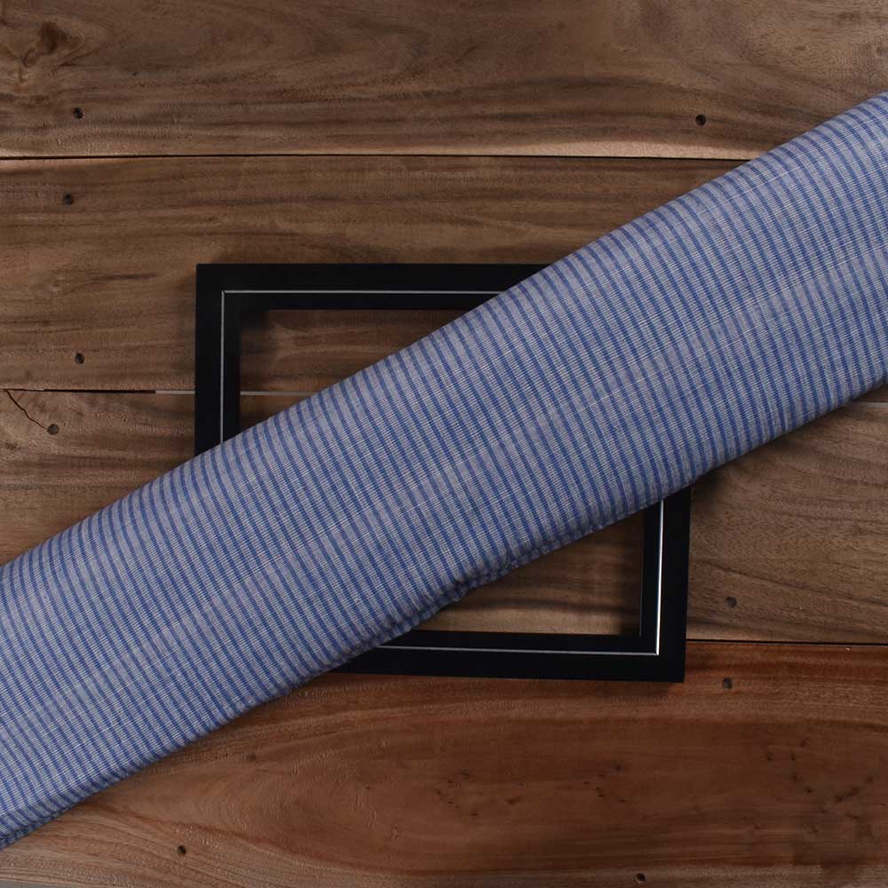 Stripe Blue Khadi Cotton 121 GSM Handwoven Fabric Me9