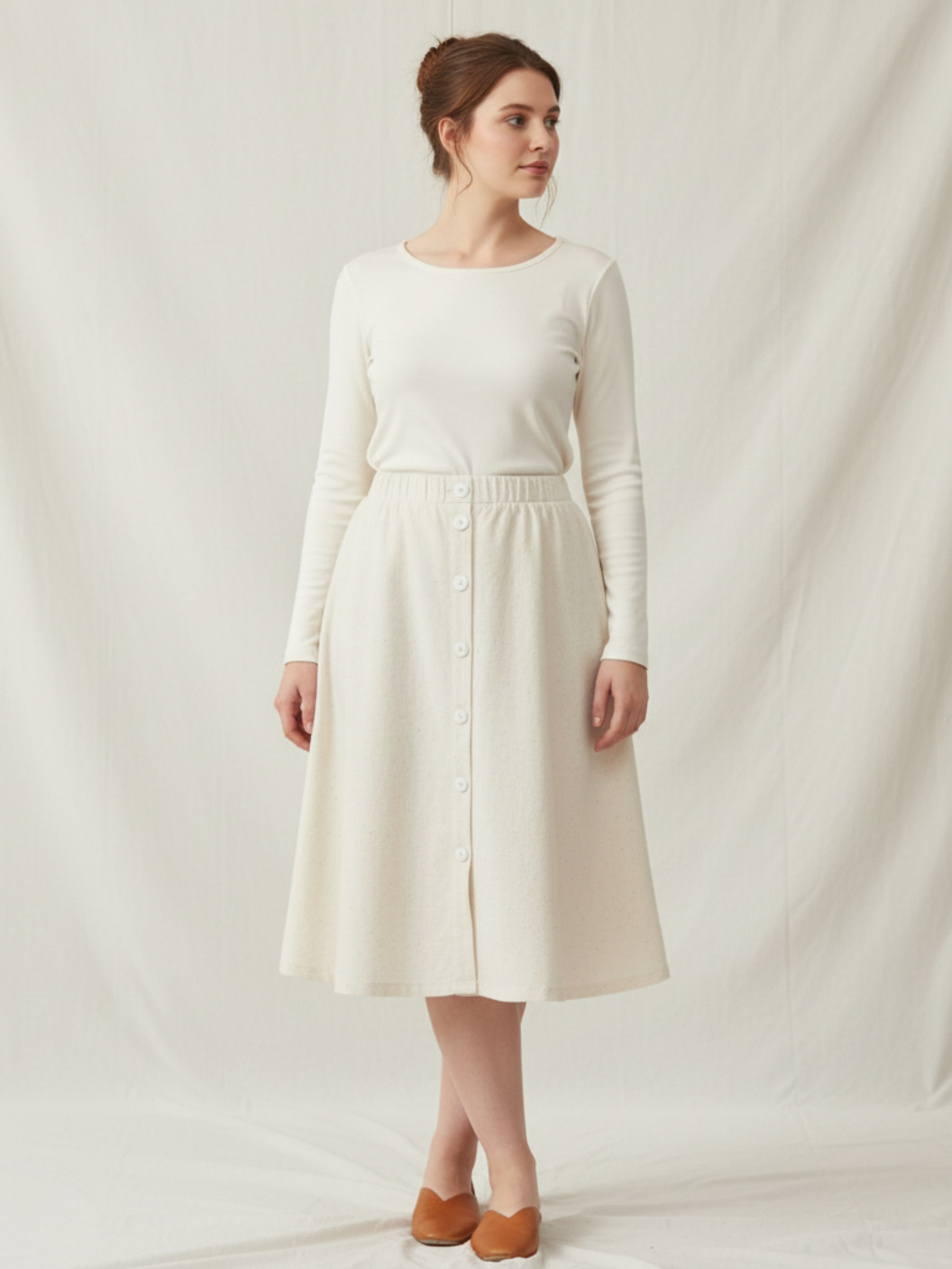 Centre Buttoned Gathered Skirt