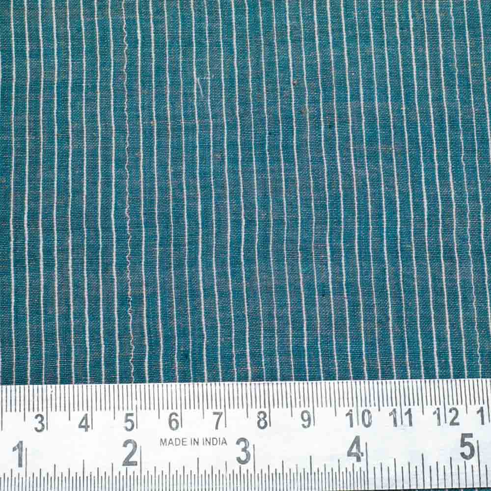 STRIPE TEAL PURE COTTON 65 GSM HANDWOVEN FABRIC