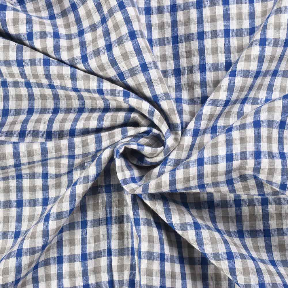 Check Blue & Grey Pure Cotton 65 GSM Handwoven Fabric