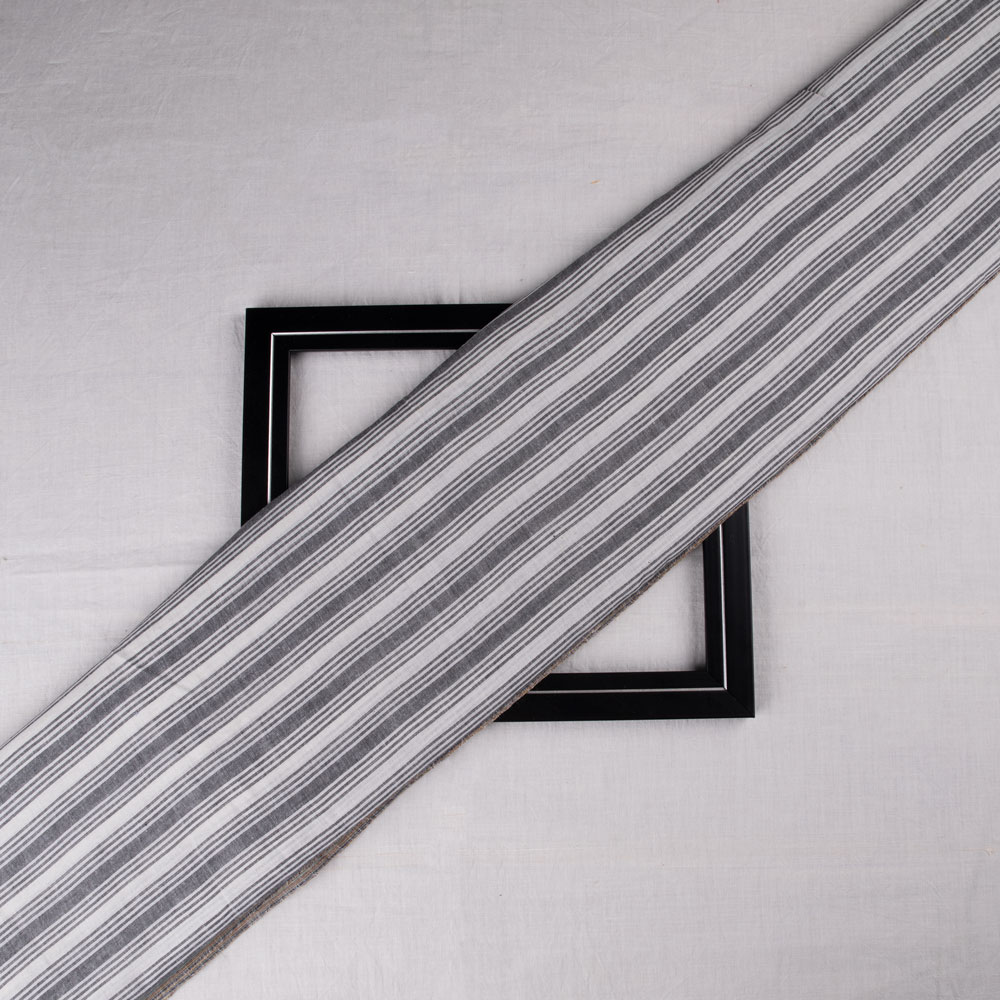 Stripe Black & White Pure Cotton 87 GSM Handwoven Fabric