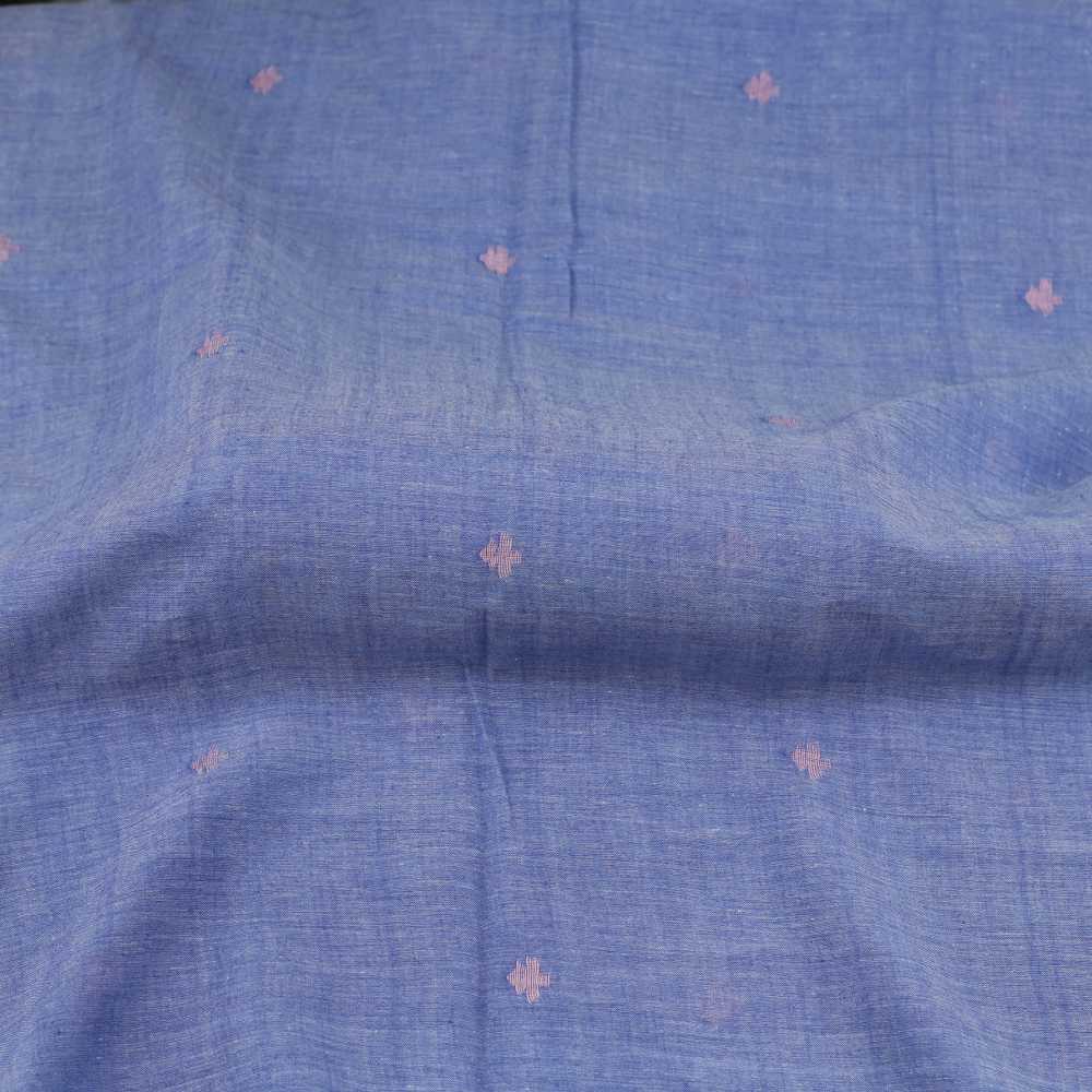 Geometric Blue Jamdani Pure Cotton 55 GSM Fabric 100