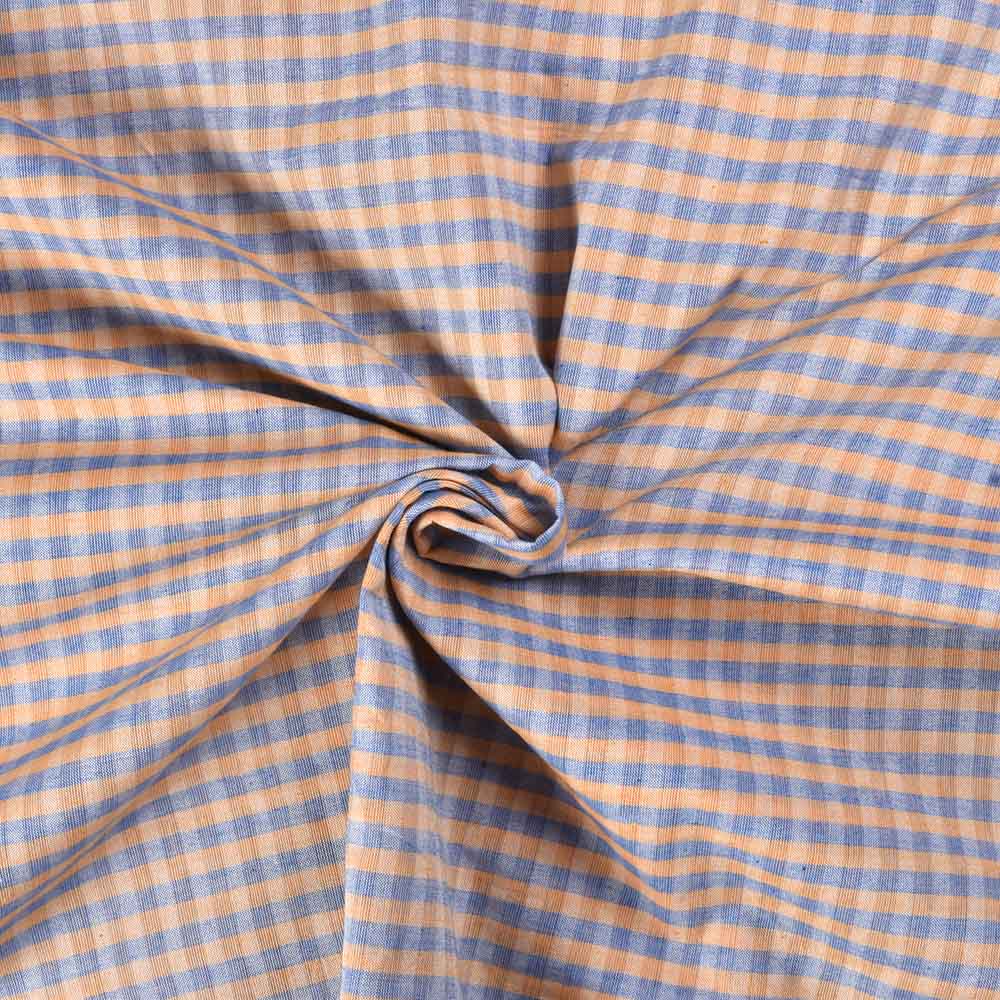 Stripe Blue Yellow Pure Cotton 85 GSM Handwoven Fabric