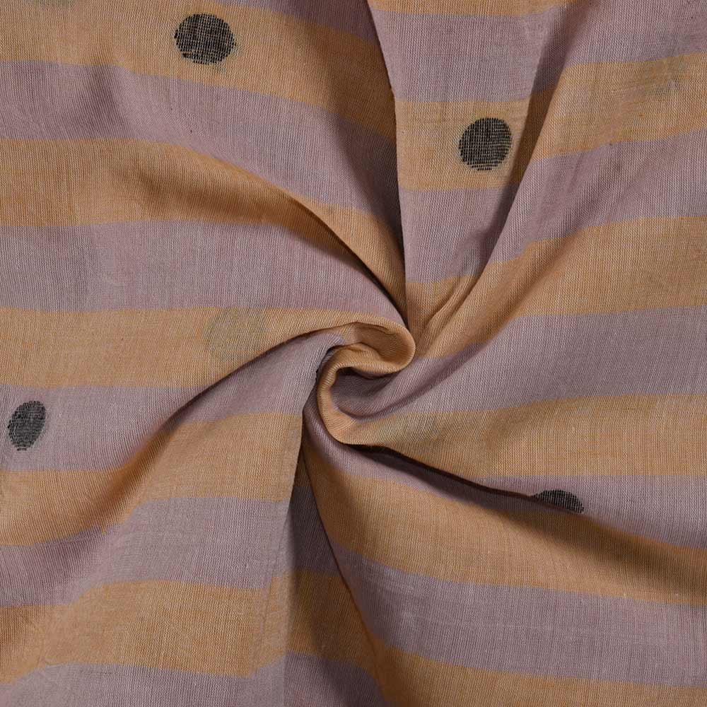 Polka Dot Stripe Beige & Yellow Jamdani Pure Cotton 60 GSM Handwoven Fabric