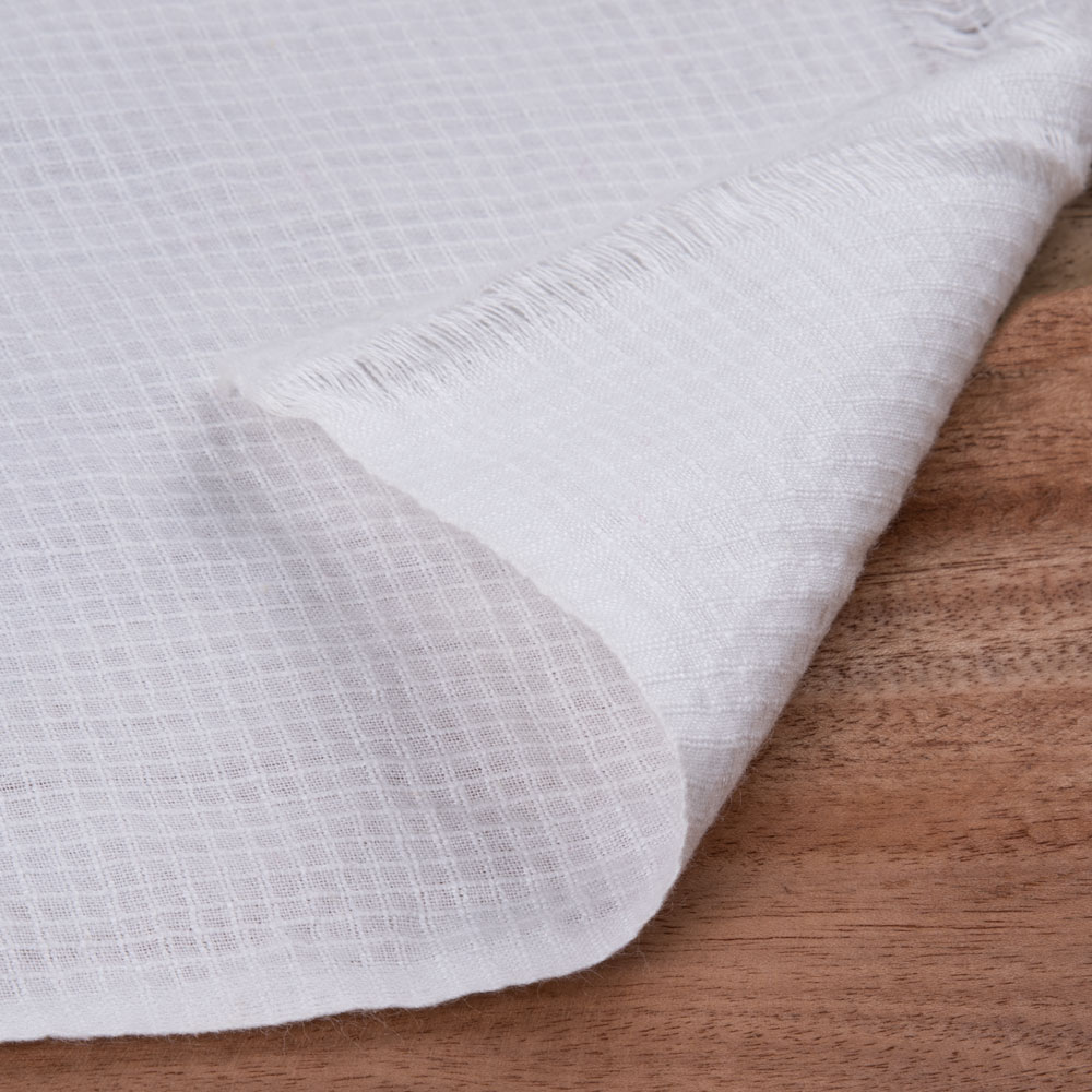 WHITE CHECK COTTON 84 GSM FABRIC - BLEACHED WHITE & DYEABLE