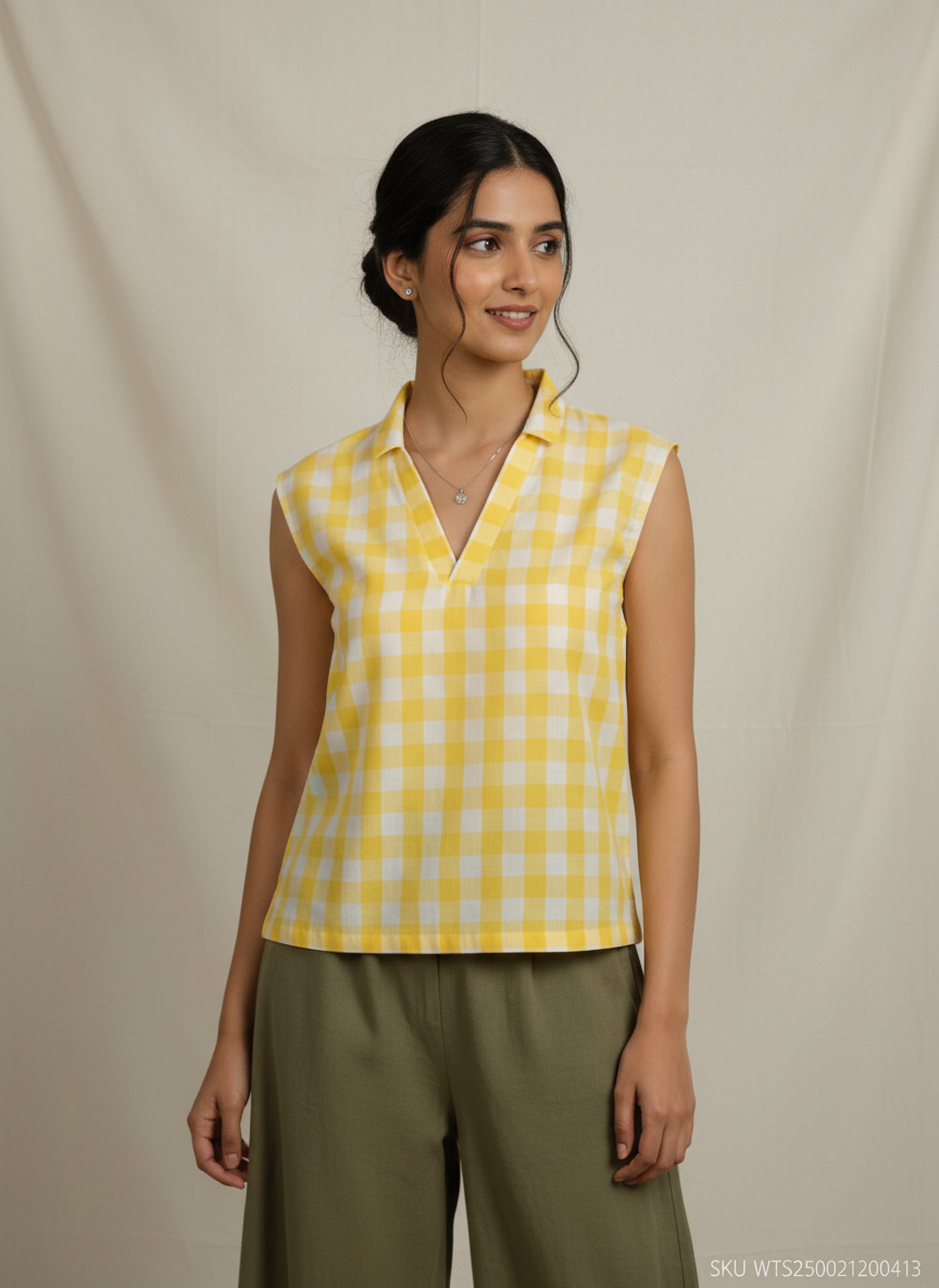 Shirt Collar V-Neck Top