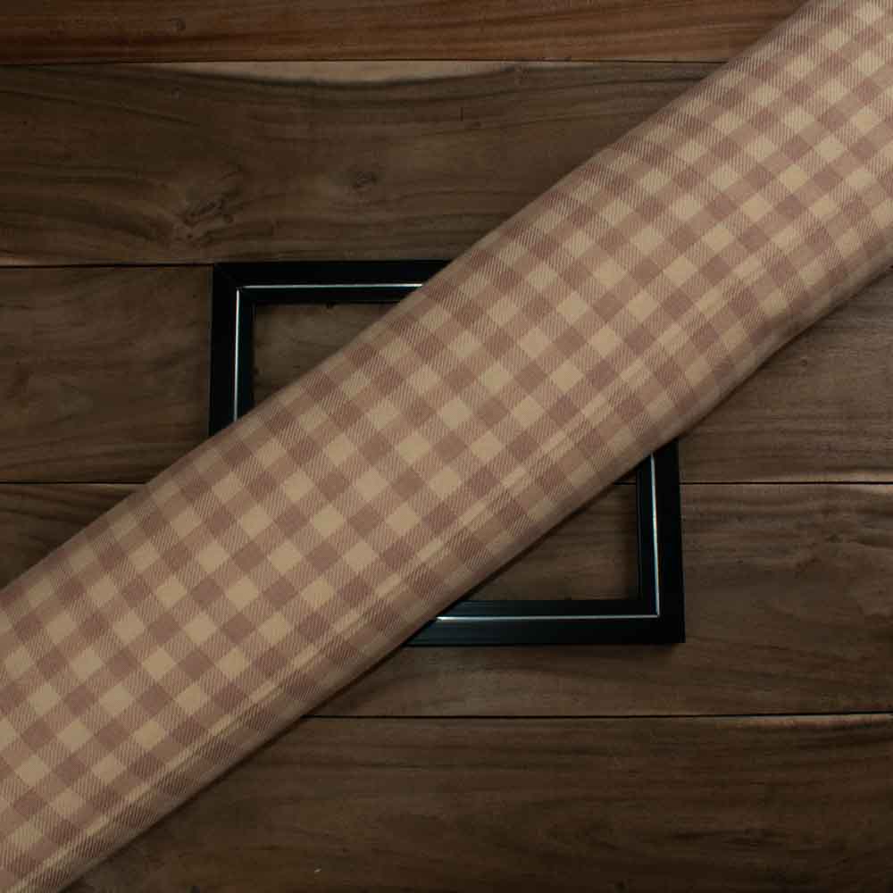 Check Cream Brown Pure Wool 220 GSM Handwoven Fabric