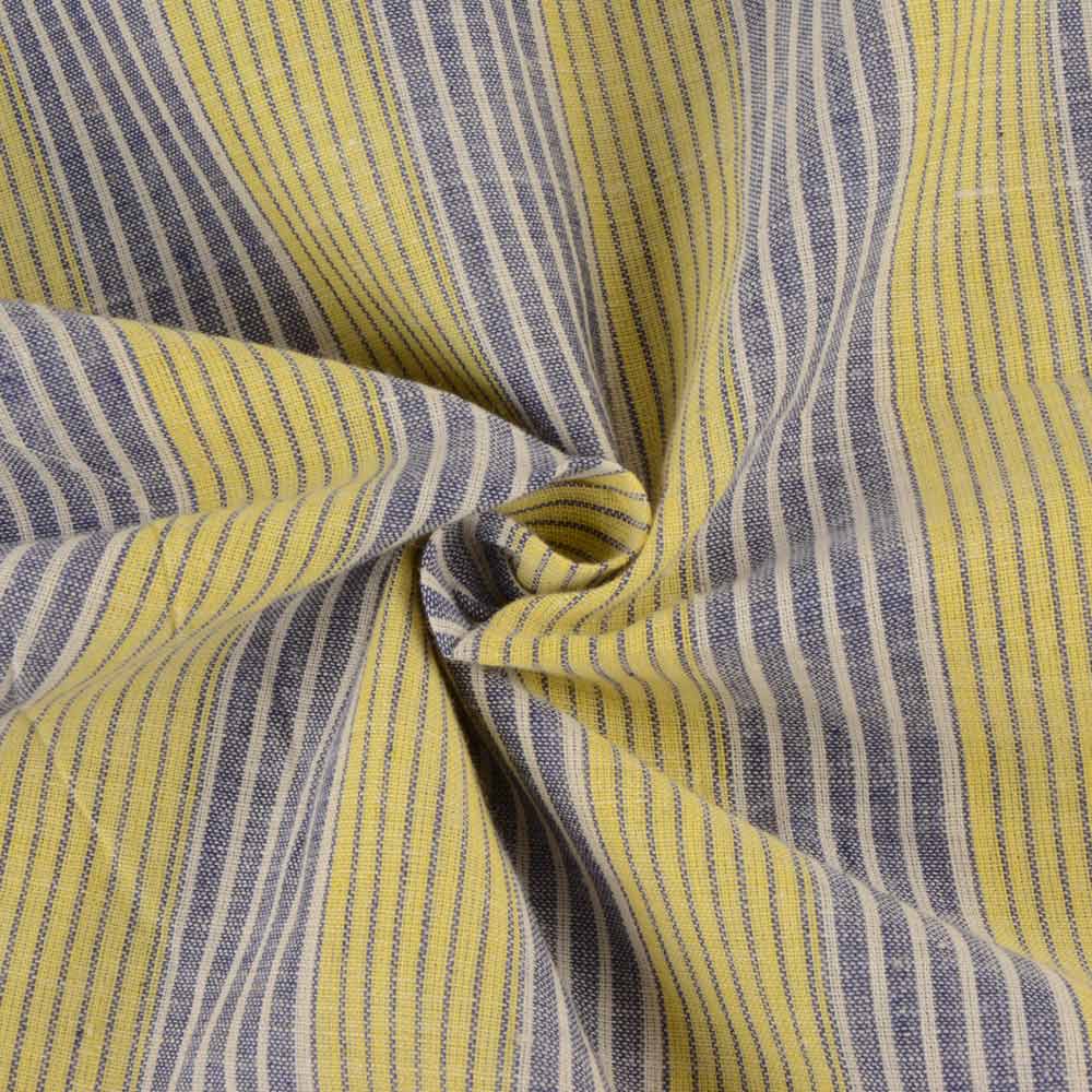 Stripe Yellow & Grey Pure Cotton 92 GSM Handwoven Fabric