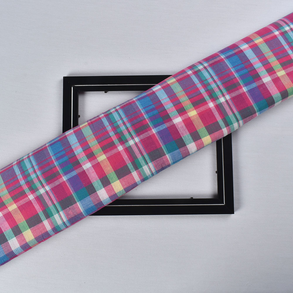 Check Multicolor Pure Cotton 71 GSM Handwoven Fabric