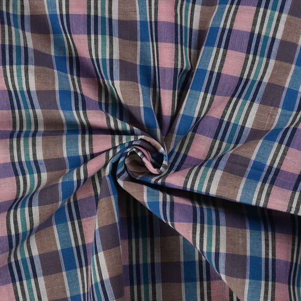 Check Multicolor Pure Cotton 100 GSM Handwoven Fabric 552