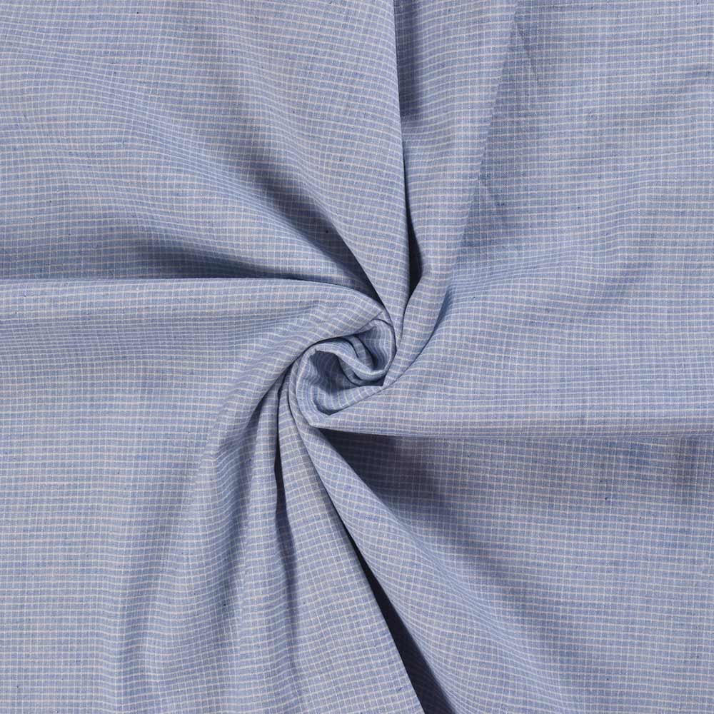 Check Sky Blue Pure Cotton 93 GSM Handwoven Fabric
