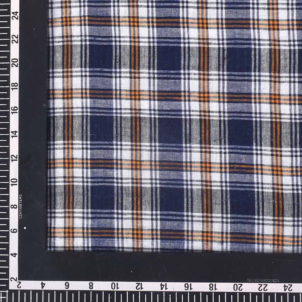 CHECK MULTICOLOUR BLUE PURE COTTON 92 GSM HANDWOVEN FABRIC