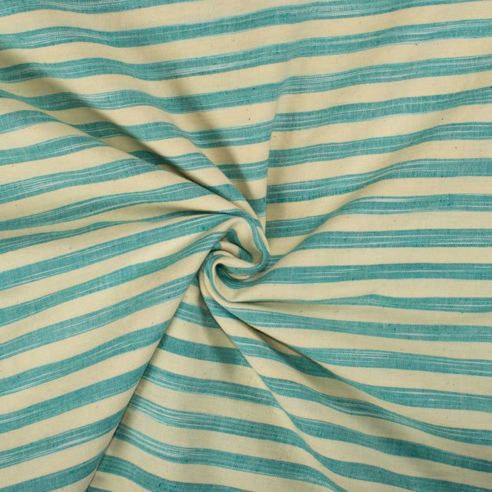 Stripe Yellow Sea Green Tie-Dye 130 GSM Khadi Cotton Handwoven Fabric 80